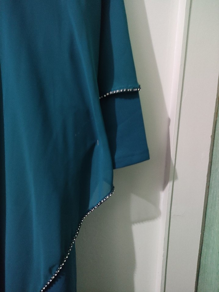 Turkuaz Drapeli Uzun Tunik abiye - Görsel 4