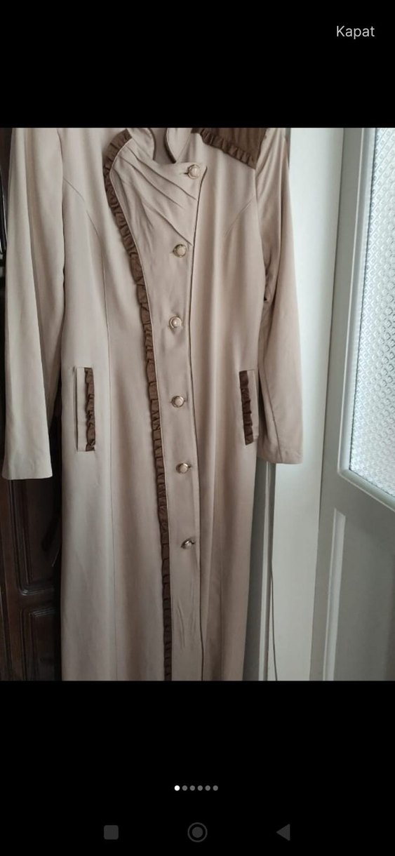 Bej Uzun Kollu Modern Klasik Kadın pardesü - Görsel 2