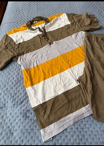 Erkek Kahverengi Loose Fit Kısa Kollu Pijama Takımı - Görsel 3