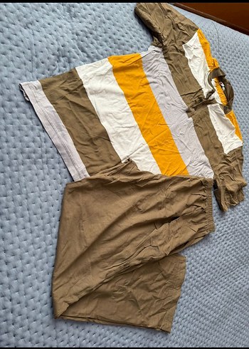 Erkek Kahverengi Loose Fit Kısa Kollu Pijama Takımı - Görsel 2