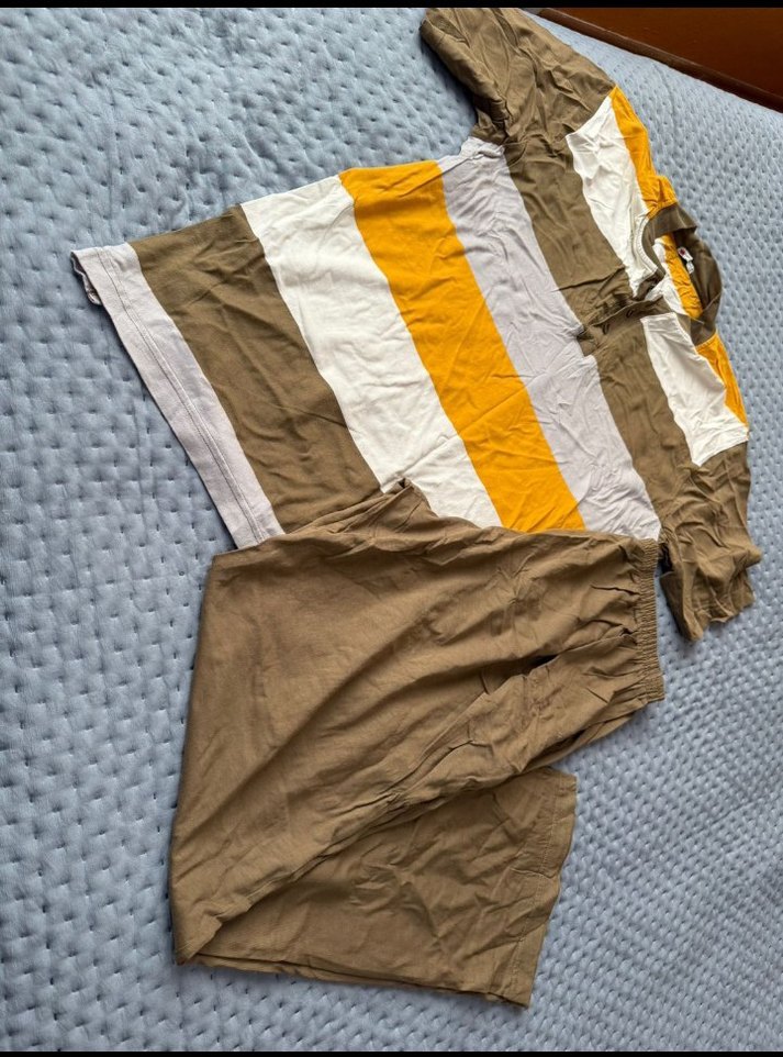 Erkek Kahverengi Loose Fit Kısa Kollu Pijama Takımı - Görsel 2