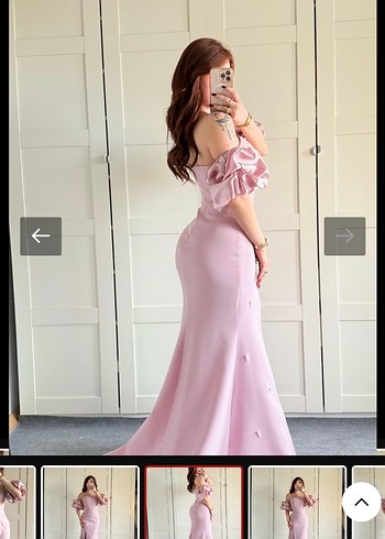 Pembe Straplez Nakışlı Uzun Abiye - Görsel 4