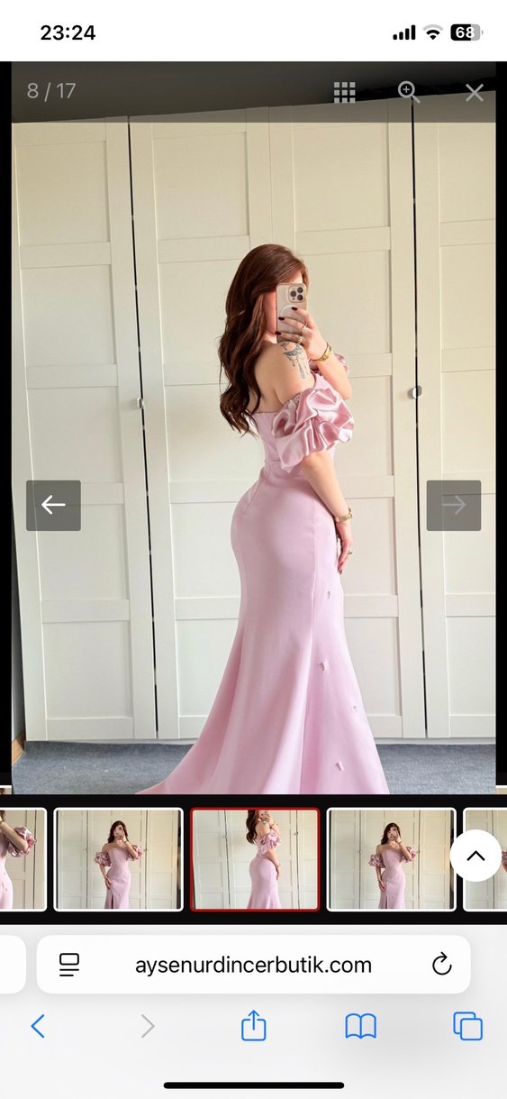 Pembe Straplez Nakışlı Uzun Abiye - Görsel 4