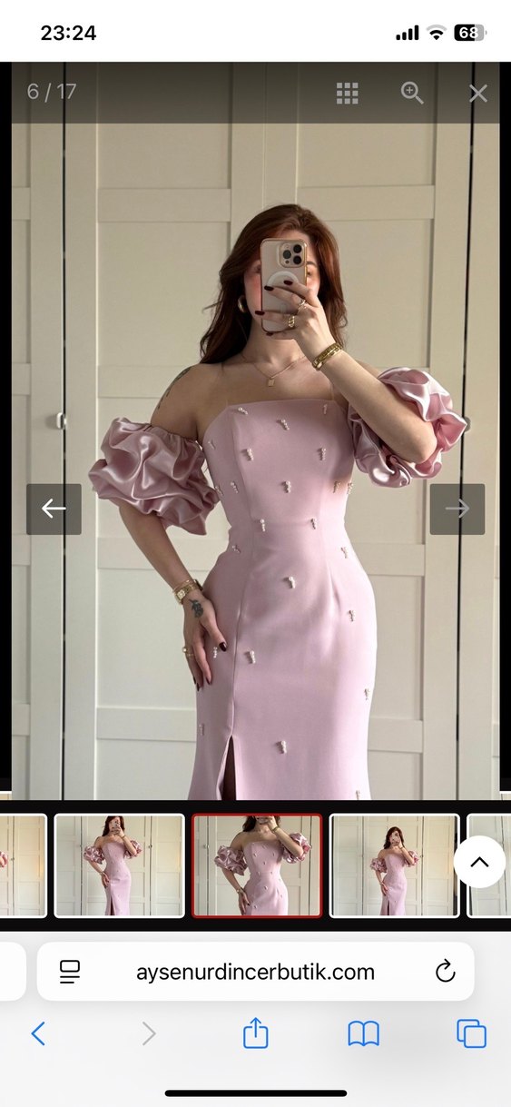 Pembe Straplez Nakışlı Uzun Abiye - Görsel 3