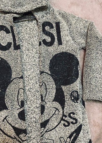 Kapüşonlu Gri Kız Hırka Mickey Baskılı - Görsel 2