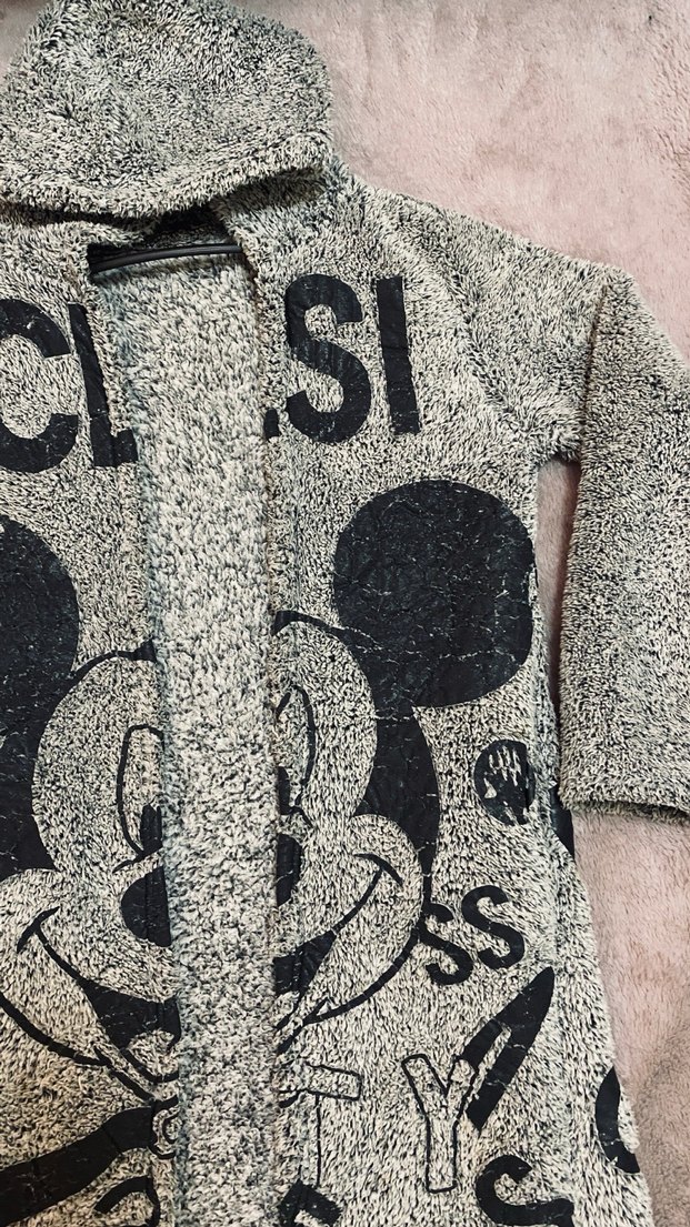 Kapüşonlu Gri Kız Hırka Mickey Baskılı - Görsel 2