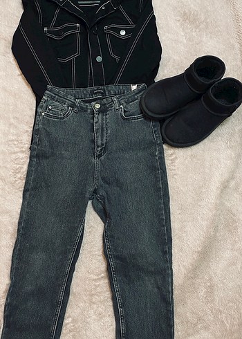 Kombin. Gri Kadın Denim Ceket, Salaş Kesim, Sokak Stili - Görsel 4