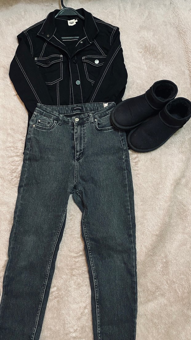 Kombin. Gri Kadın Denim Ceket, Salaş Kesim, Sokak Stili - Görsel 4