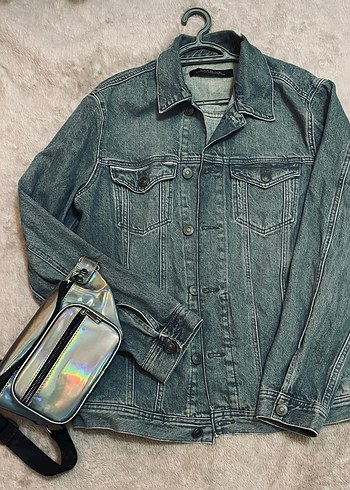 Gri Kadın Denim Ceket, Salaş Kesim - Görsel 2