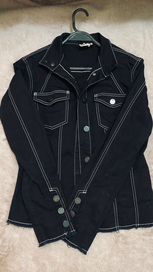 Siyah Düğmeli Kadın Denim Ceket - Görsel 2