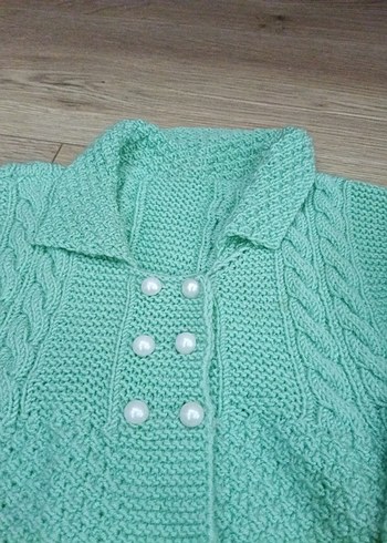 4 Yaş Beden Kız Çocuk Pastel Yeşil Örgü Hırka