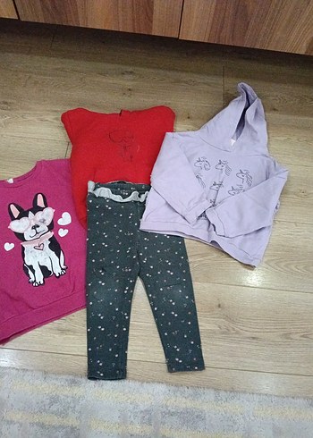 Gri Baskılı Triko Uzun Kollu Bebek Kız Takımı