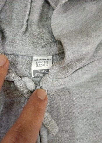 4 Yaş Beden Kız Çocuk Gri Fermuarlı Kapüşonlu Sweatshirt