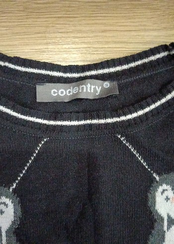 Siyah Uzun Kollu Örgü Penguenli Kazak - Görsel 2