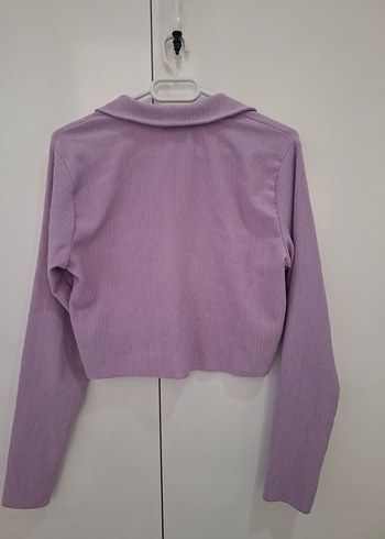 Düğmeli Uzun Kollu Lila Kadın Gömlek Bluz - Görsel 3