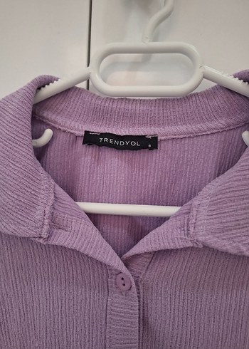 Düğmeli Uzun Kollu Lila Kadın Gömlek Bluz - Görsel 2