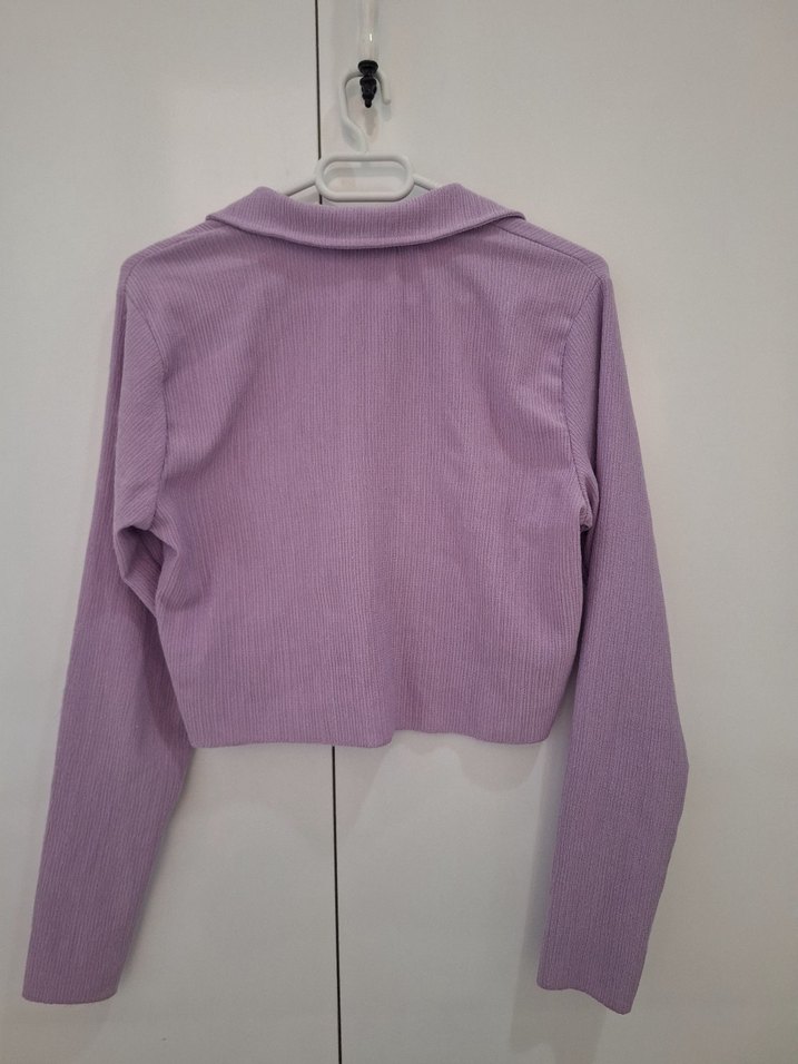 Düğmeli Uzun Kollu Lila Kadın Gömlek Bluz - Görsel 3