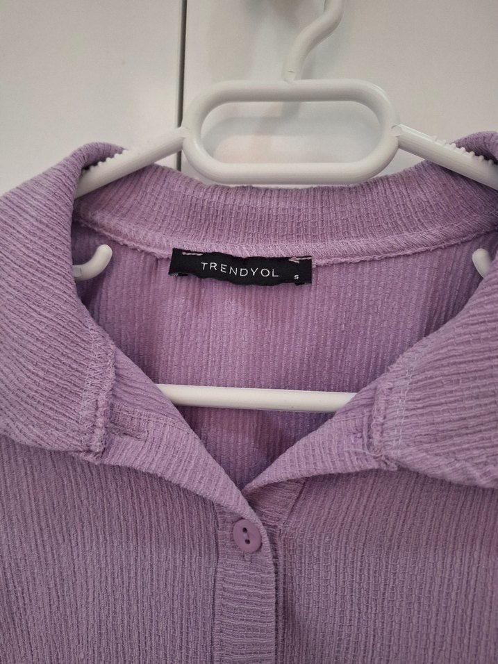 Düğmeli Uzun Kollu Lila Kadın Gömlek Bluz - Görsel 2