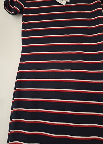 Çizgili Kısa Kollu Uzun Elbise - Görsel 2