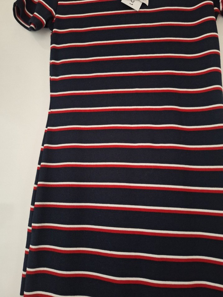 Çizgili Kısa Kollu Uzun Elbise - Görsel 2