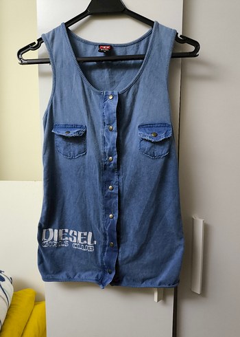 Diesel Mavi Denim Dugmeli Kadin Kolsuz Gomlek