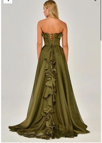 Diğer Ruffled Strapless Uzun Kadın Elbise
