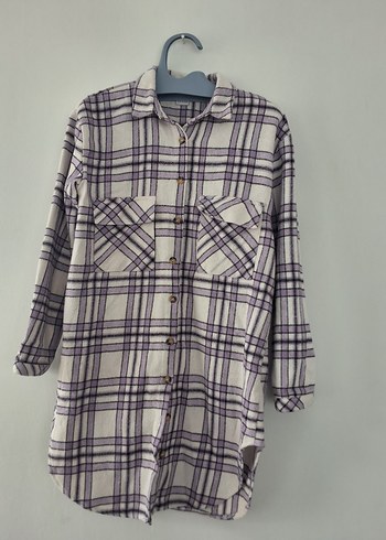 Mor Ekose Desenli Uzun Kollu Kadın Gömlek - Görsel 10