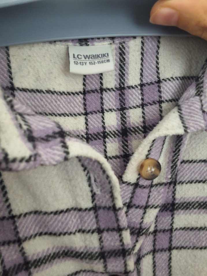 Mor Ekose Desenli Uzun Kollu Kadın Gömlek - Görsel 4