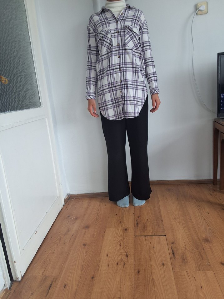 Mor Ekose Desenli Uzun Kollu Kadın Gömlek - Görsel 3