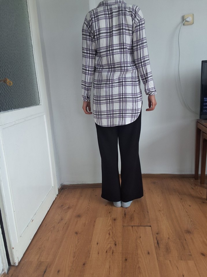 Mor Ekose Desenli Uzun Kollu Kadın Gömlek - Görsel 2