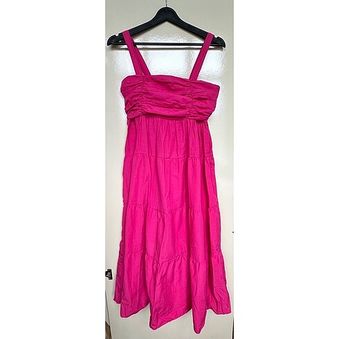 Fuşya pembe midi boy elbise