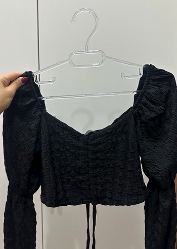 Diğer Siyah Buzgulu V Yaka Crop Bluz