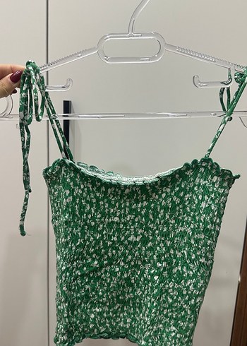 Diğer Yesil Cicekli İnce Askili Bluz