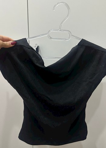 Sheinside Siyah Kruvaze Drapeli Crop Top