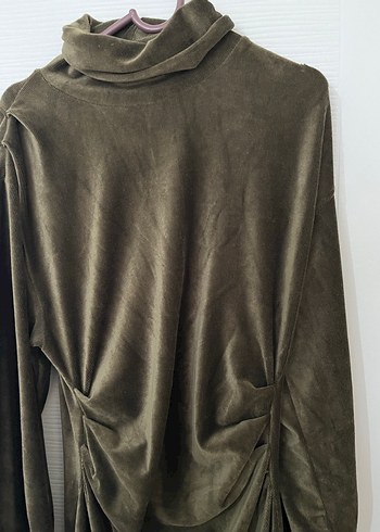 Uzun Kollu Drapeli Haki Kadın Elbise - Görsel 6