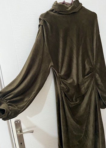 Uzun Kollu Drapeli Haki Kadın Elbise - Görsel 5