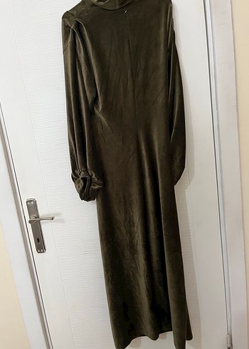 Uzun Kollu Drapeli Haki Kadın Elbise - Görsel 7