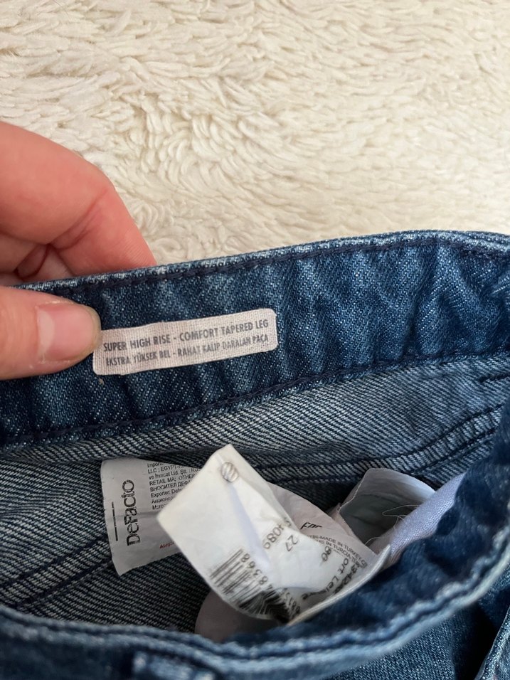 Çizgili Kemerli Mavi Kadın Denim Pantolon - Görsel 2