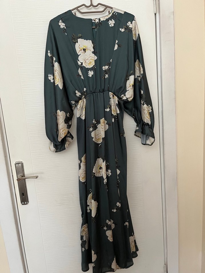 Uzun Bohem Kadın saten tesettür elbise - Görsel 4