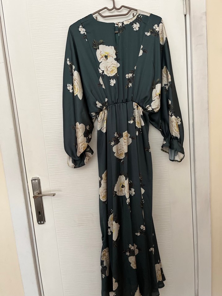 Uzun Bohem Kadın saten tesettür elbise - Görsel 5