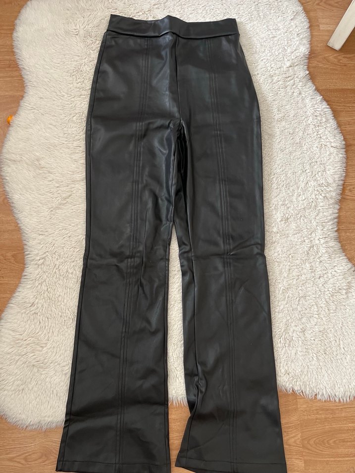 Deri Siyah Midi Kadın Pantolon - Görsel 2