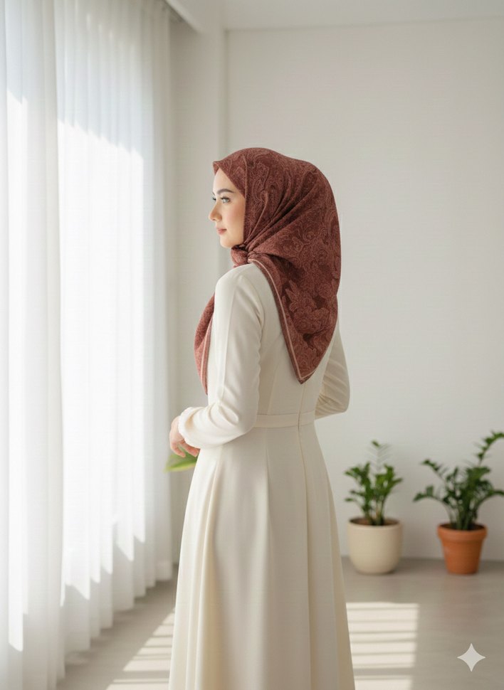 Bordo tonlarında klasik desenli şık eşarp - Görsel 3