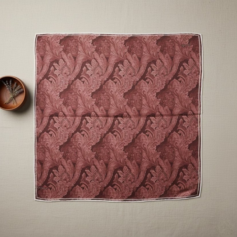 Bordo tonlarında klasik desenli şık eşarp - Görsel 4