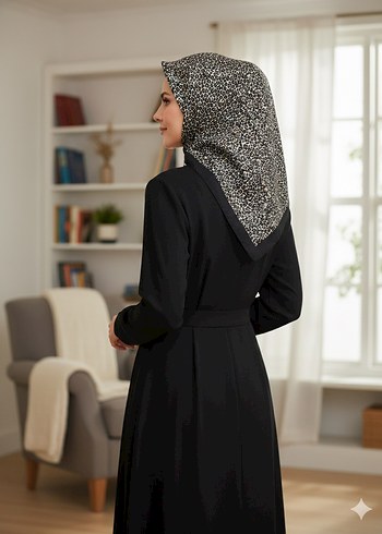 Leopar desenli siyah eşarp  dökümlü yumuşak kumaş - Görsel 4