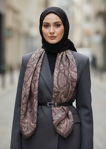 Mor tonlarında bohem tarz paisley desenli eşarp - Görsel 5