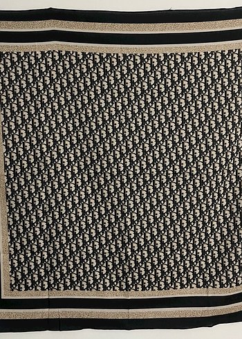Siyah krem tonlarında Dior tarzı desenli şık eşarp - Görsel 4