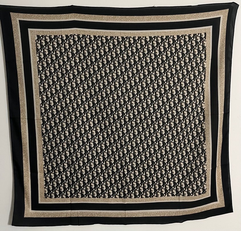 Siyah krem tonlarında Dior tarzı desenli şık eşarp - Görsel 4