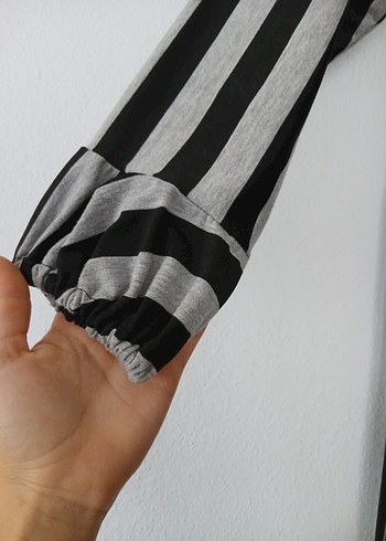 44 Beden Gri Çizgili, Uzun Kollu Kadın Triko Elbise