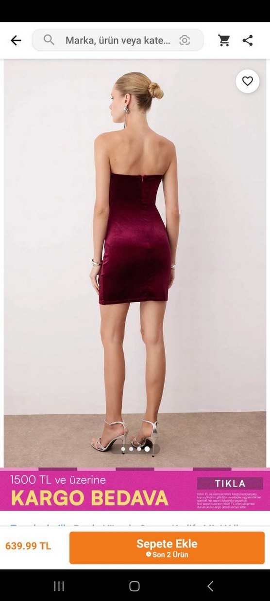 Bordo Straplez Drapeli Mini Abiye Elbise - Görsel 3