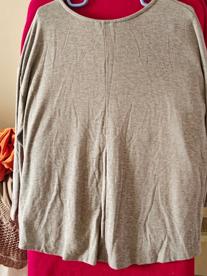 Gri swet Örme Pamuklu Uzun Kollu Tişört - Görsel 3